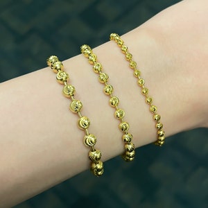 14k geelgouden massieve bal maangeslepen kralenarmband Italiaans goud 3 MM-5 MM