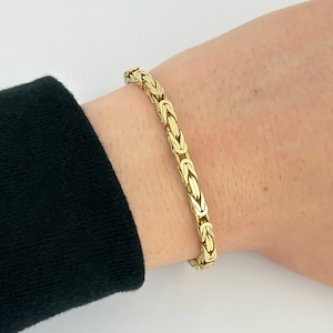 Solid 14k Gold Byzantine Bracelet Handmade Square Bali King Link