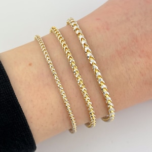 Prism Cut Franco Solid 14k Yellow & White Gold Franco Bracelet Two-Tone Chain Bracelet