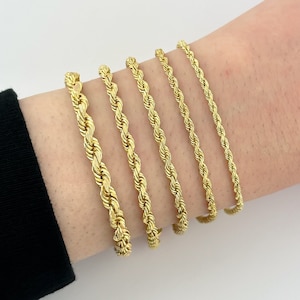 Solid 14k Yellow Gold Rope Bracelet Diamond Cut Italian 6.5"-9" Inches 2MM-6MM