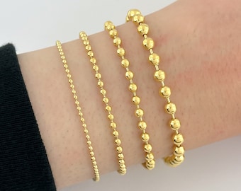 18k Yellow Gold Ball Bracelet Italian Gold Beaded Stackable Bracelet