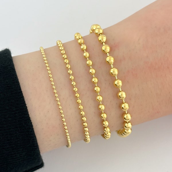 18k Yellow Gold Ball Bracelet Italian Gold Beaded Stackable Bracelet