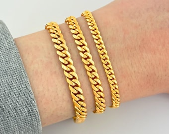 22k Yellow Gold Solid Miami Cuban Bracelet Real Italian Gold Thick Bracelet Curb Link Bracelet