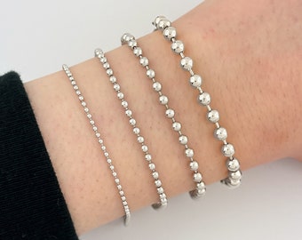 Solid 14k White Gold Ball Bracelet Italian Gold Beaded Stackable Bracelet