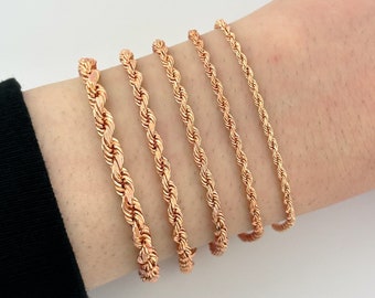 Solid 14k Rose Gold Rope Bracelet Diamond Cut Italian