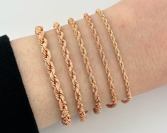 Solid 14k Rose Gold Rope Bracelet Diamond Cut Italian 6.5"-9" Inches 2MM-6MM