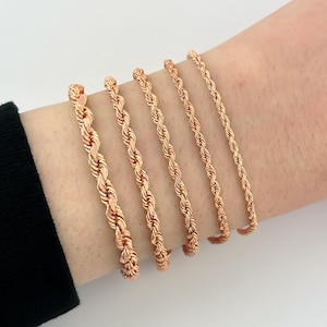 Solid 14k Rose Gold Rope Bracelet Diamond Cut Italian 6.5"-9" Inches 2MM-6MM