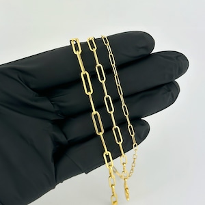 Solid 18k Yellow Gold Paperclip Link Chain Necklace