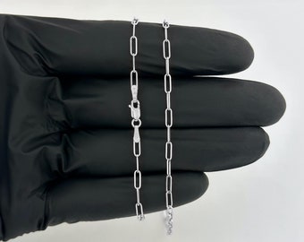 2mm Solid 18k White Gold Paperclip Link Chain Necklace