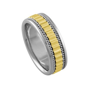 14k 2-Tone Gold Band Unique Mens Ring Anniversary Ring