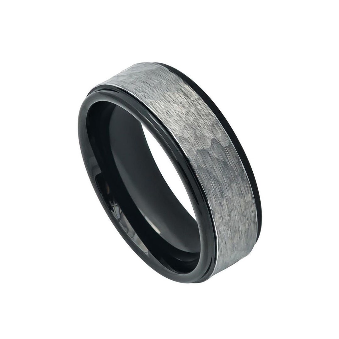 Black Ring Gunmetal Hammered Finish Wedding Band Tungsten - Etsy