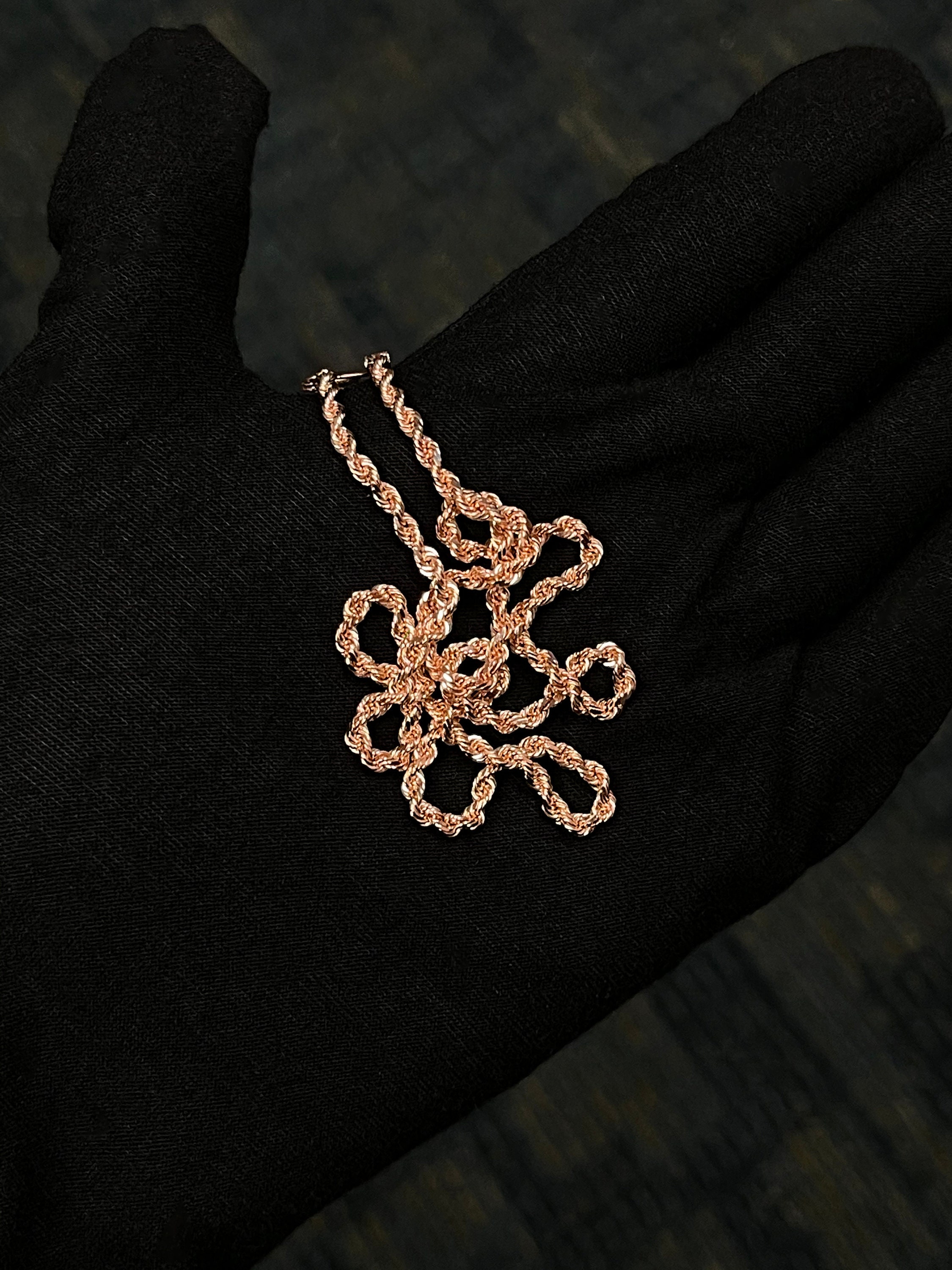 Solid 14k Rose Gold Rope Chain Diamond Cut Italian Necklace | Etsy