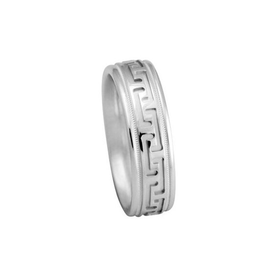 White Gold 14k Greek Key Wedding Band Mens Ring Promise Ring Etsy UK