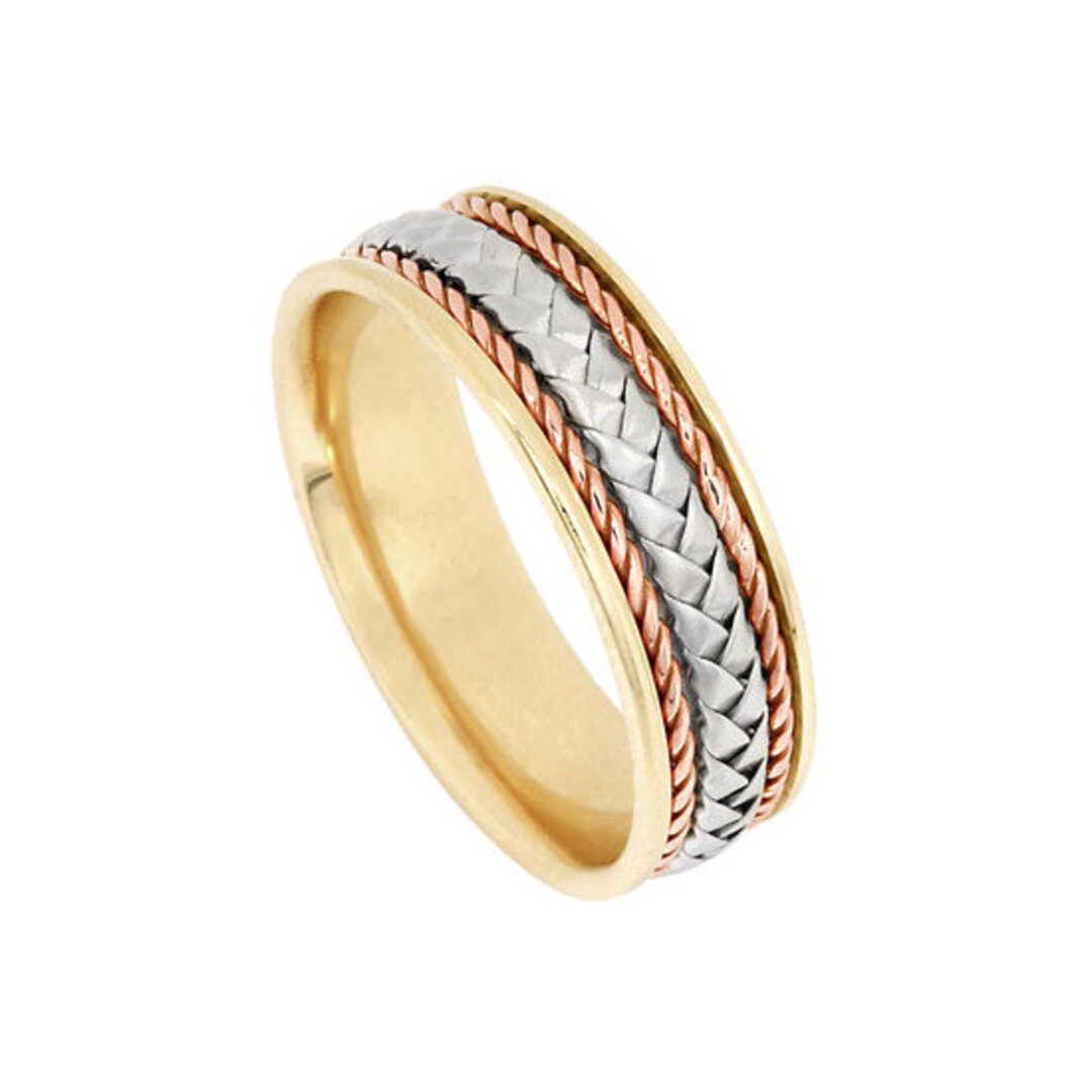14k Tri-tone Gold Basket Weave Band Hand Braided Unique Wedding Ring - Etsy