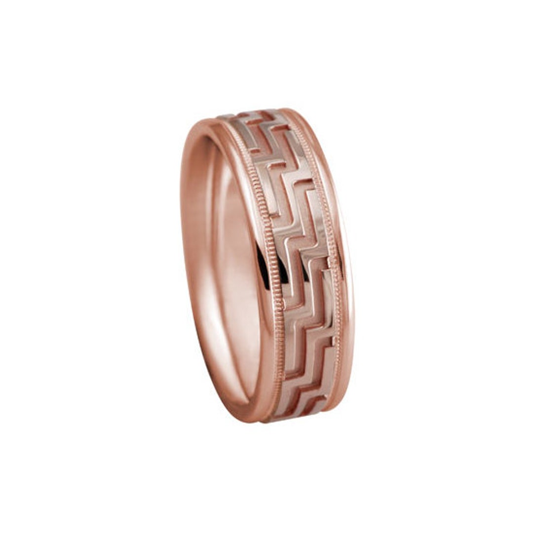 14k Rose Gold Greek Key Wedding Band Promise Ring Etsy