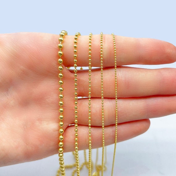 Real 18K Yellow Gold Chain For Women Carved Small Beads Link Necklace Best  Gift