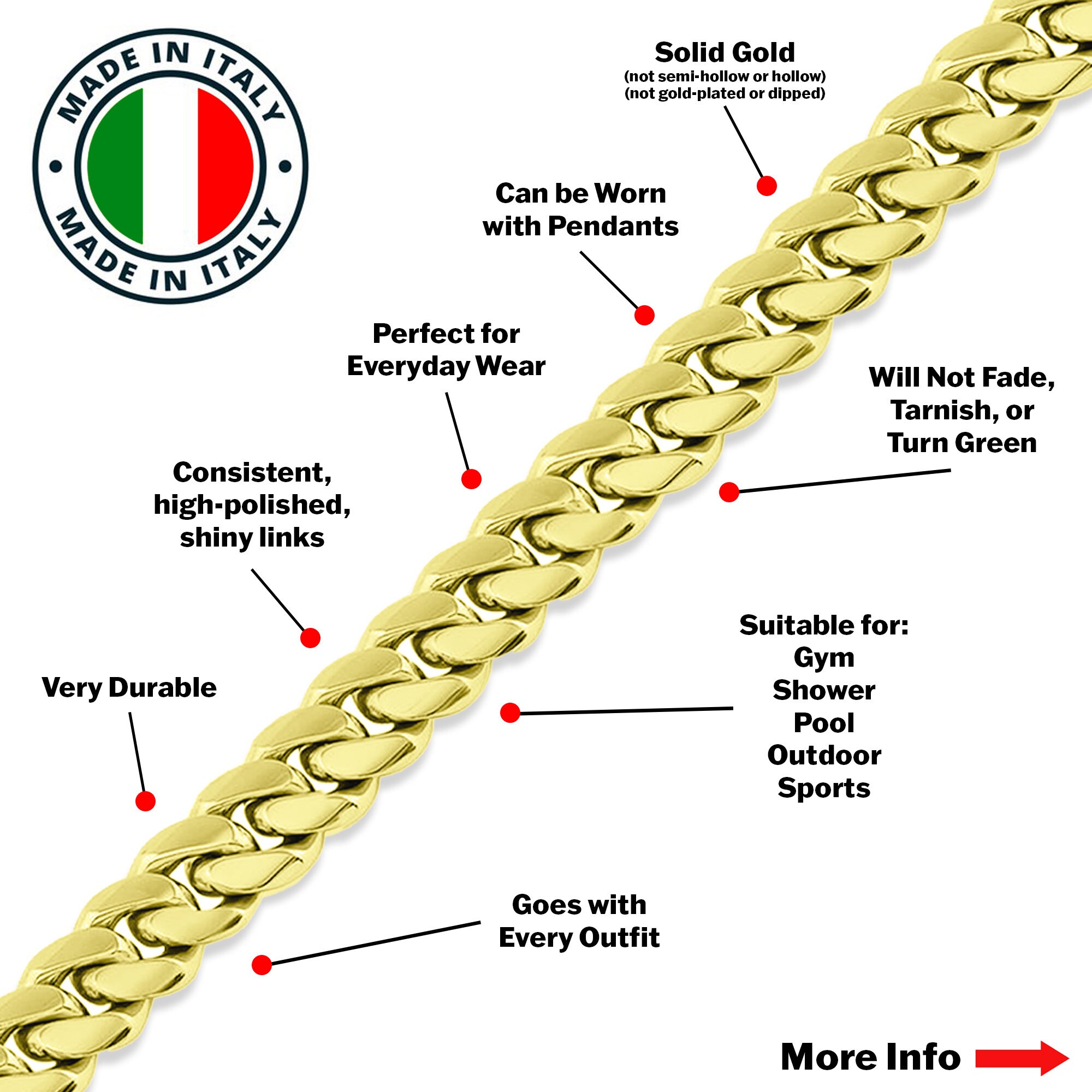 Collana Catena Oro Giallo 18 Carati Stile Cubano Miami 10 Mm 23 Pollici 111 Grammi