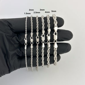 Solid 14k White Gold Rope Chain Diamond Cut Italian Necklace 16