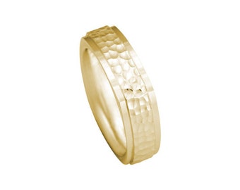 14k Yellow Gold Band Unique Hammered Ring Men's Women's Wedding Ring