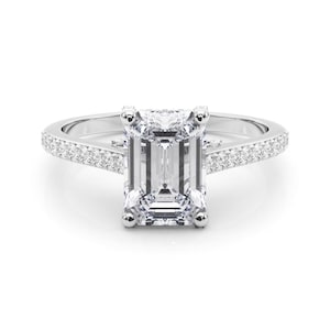 Emerald Cut Diamond Engagement Ring 2 CT Lab Grown Diamond Hidden Halo Engagement Ring 14k White Gold IGI Certified
