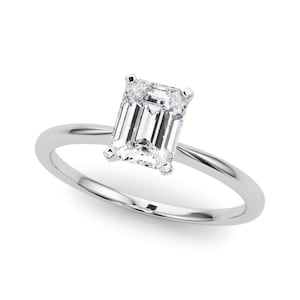 1 Carat Emerald Cut E VS1 Lab Grown Diamond Thin Engagement Ring Dainty Proposal Ring 14k Gold 4 Prong Ring