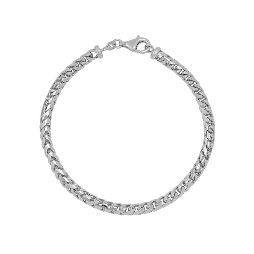 Solid 14k White Gold Diamond Cut Franco Bracelet Italian Gold Chain
