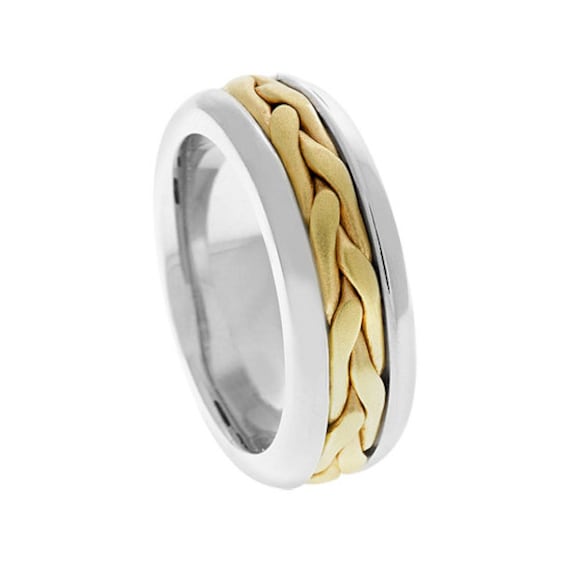 14k 2-tone Yellow White Gold Hand Woven Braided Wedding Band