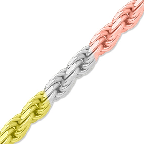 14K Gelb Gold Solide Herren 3mm Diamantschliff Seilkette