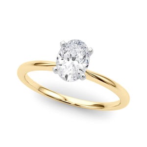 1 Carat Oval Lab Grown Diamond Thin Engagement Ring Dainty Minimalist Wedding Ring 14k Yellow Gold IGI Certified
