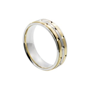 14k Two Tone Gold Unique Brick Design Wedding Band Men&#39;s Anniversary Ring