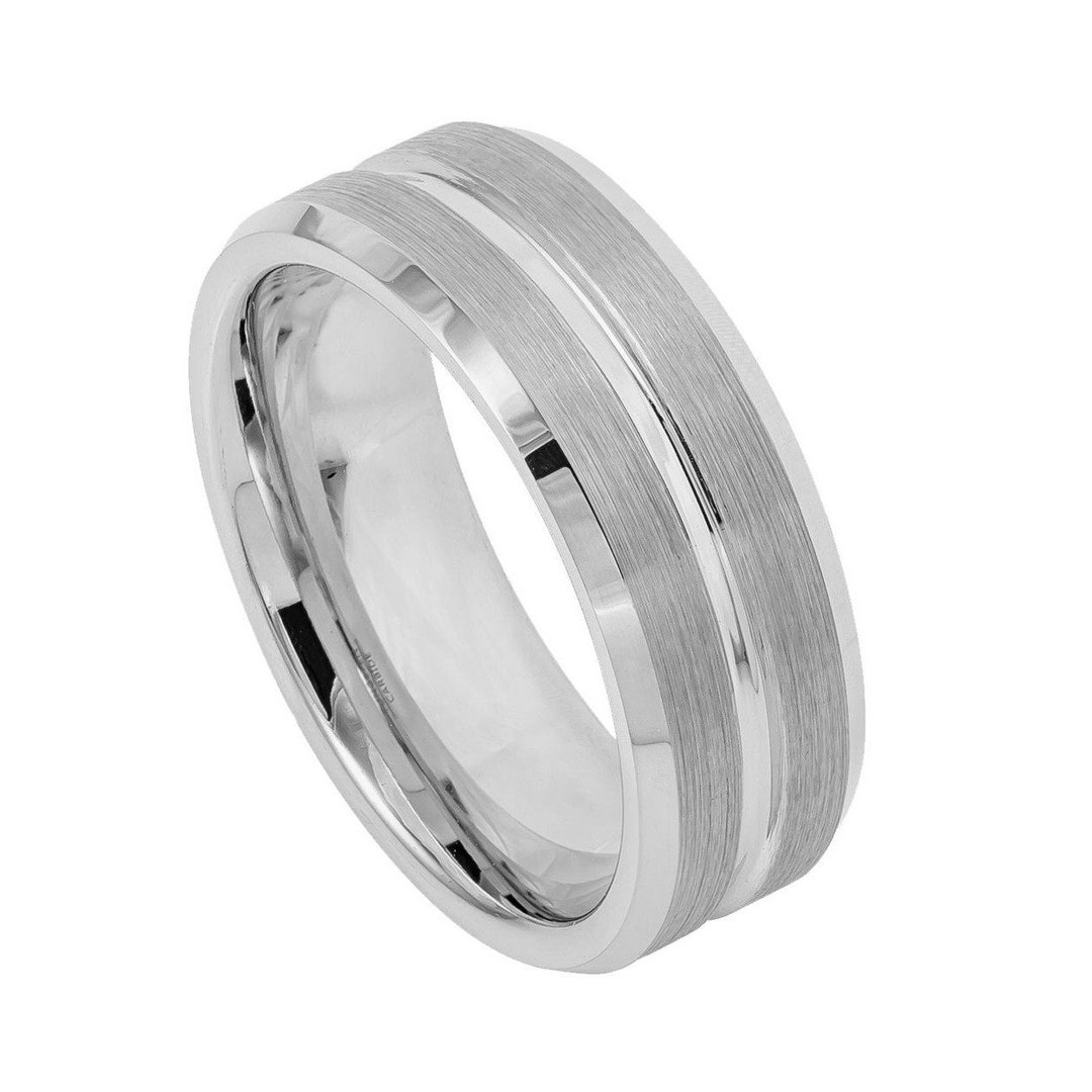 9mm Silver Tungsten Ring Grooved Wedding Band Beveled Edge - Etsy