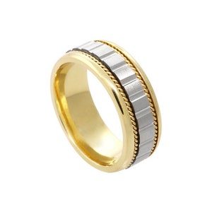 14k 2-Tone Gold Band Unique Mens Ring Anniversary Ring
