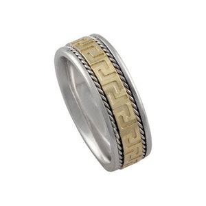 14k Two-Tone Gold Greek Key Braided Ring Unique Wedding Ring Greek Jewelry Anniversary Gift