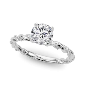 1 Carat Lab Grown Diamond Ring Twisted Engagement Ring Unique Round Diamond Braided Ring 14k White Gold IGI Certified