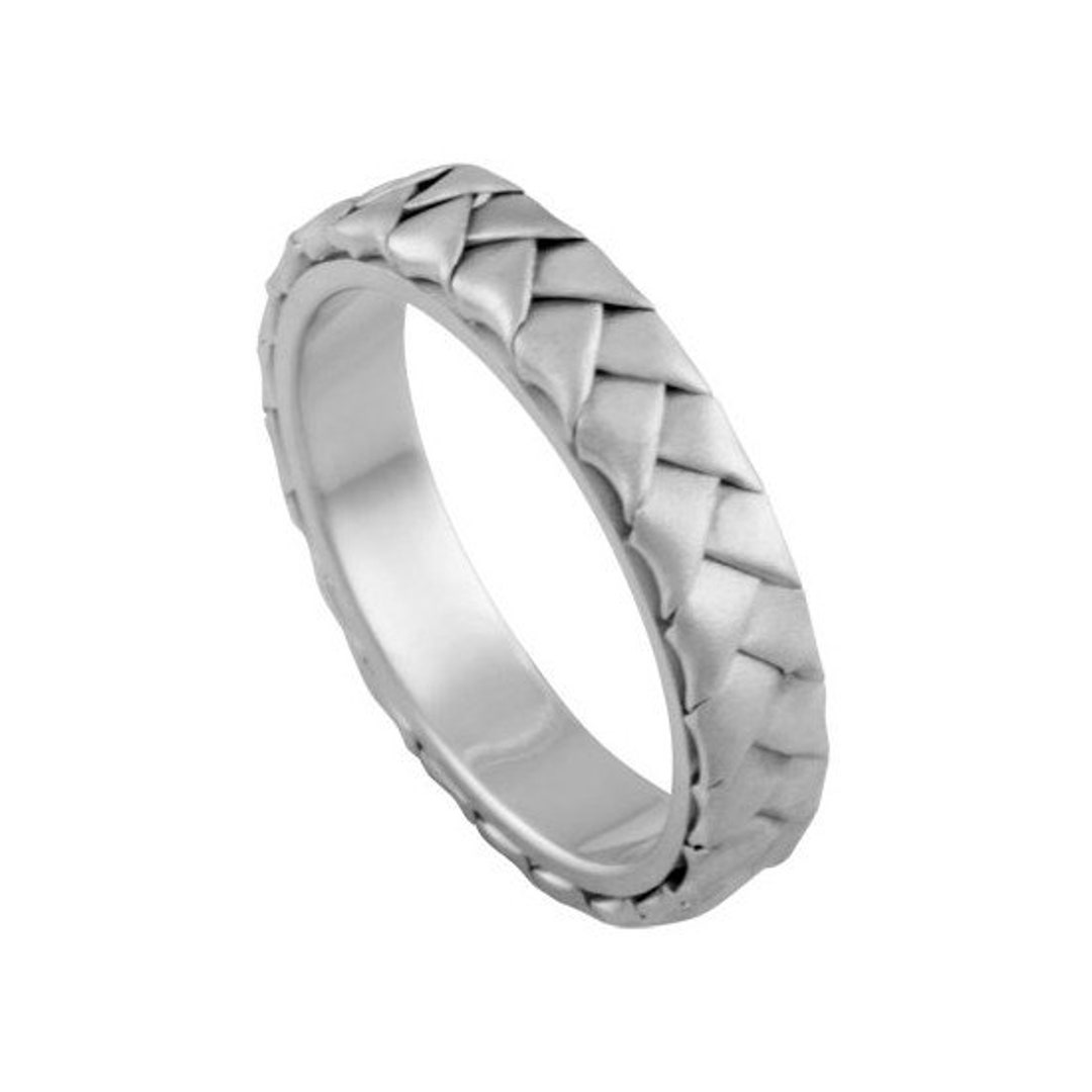 14k White Gold Basket Weave Ring Unique Wedding Band Etsy Canada