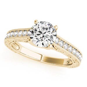 Unique 2 Carat Round Diamond Engagement Ring 14k Yellow Gold Lab Grown Diamond E VS2 IGI Certified
