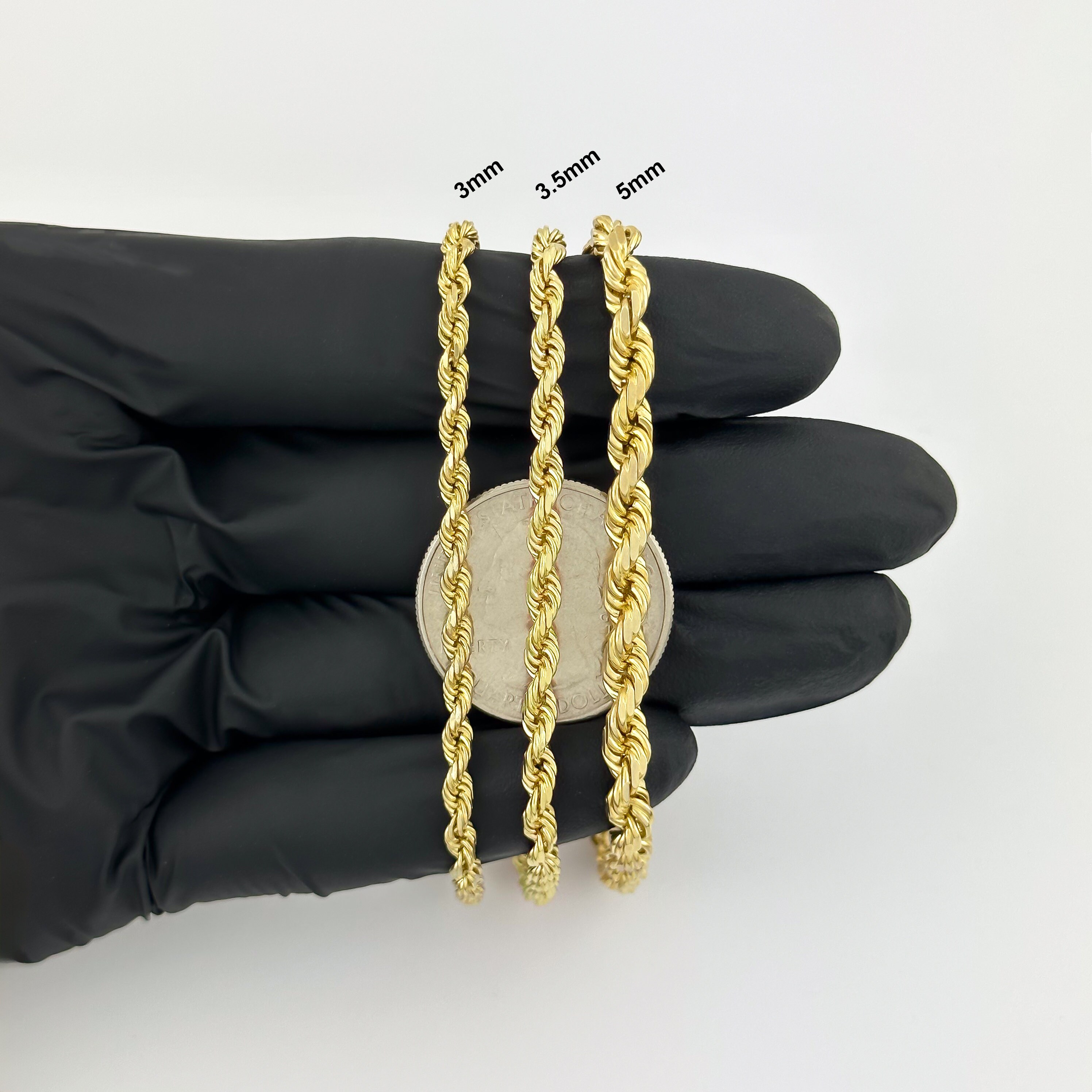 14k Gelbgold Solide 3mm Diamantschliff Seil Kette