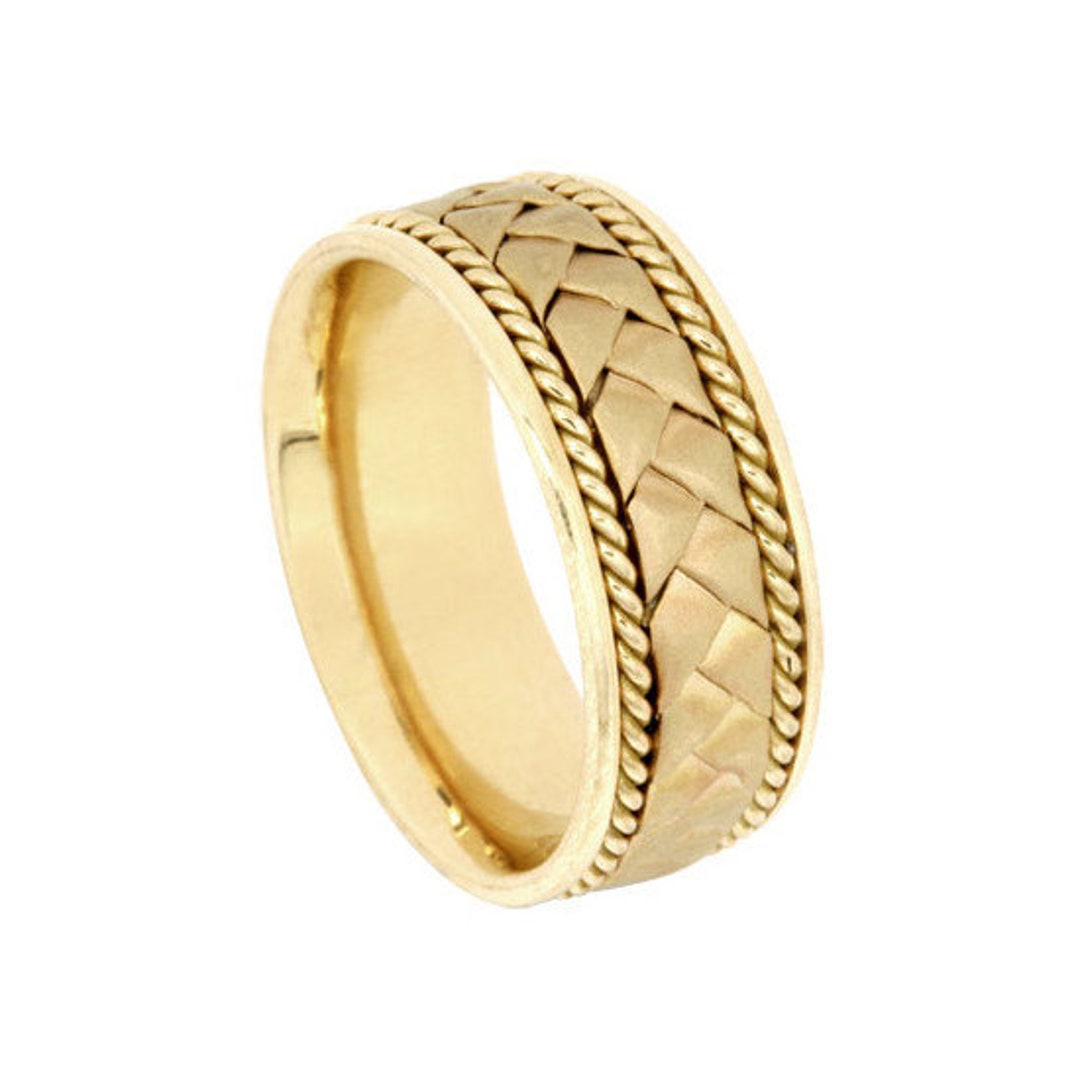 14k Yellow Gold Basket Weave Band Hand Braided Unique Wedding Ring - Etsy