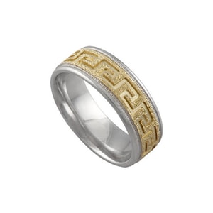 14k Two-Tone Gold Greek Key Braided Ring Unique Wedding Ring Greek Jewelry Anniversary Gift
