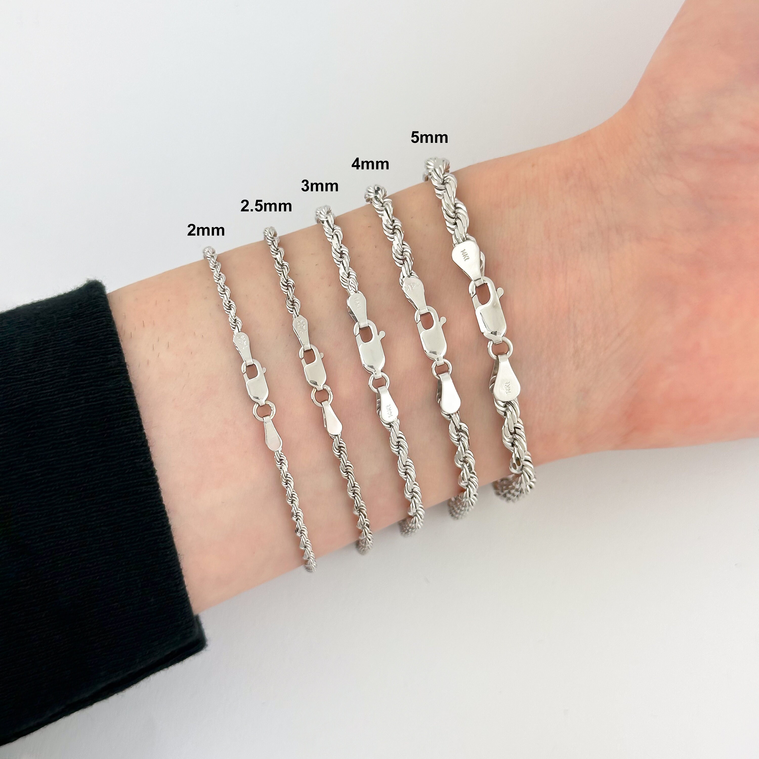 Pulsera De Cadena De Cuerda Con Corte De Diamante En Oro Blanco De