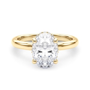 2 Carat Oval Diamond Engagement Ring CVD Lab Created Diamond Hidden Halo 14k Yellow Gold IGI Certified Unique Wedding Ring