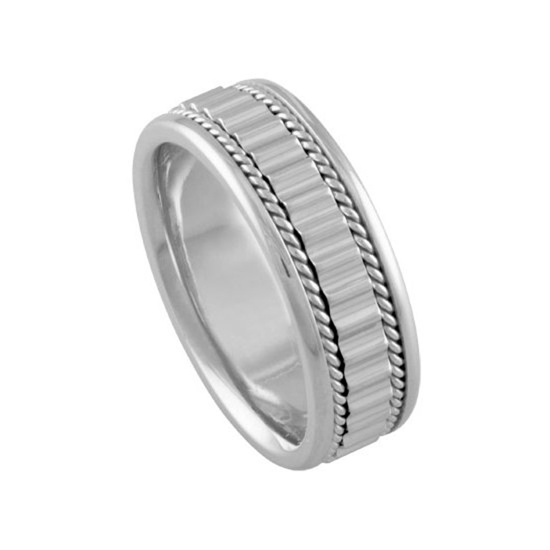 14k White Gold Band Unique Mens Ring Anniversary Ring - Etsy