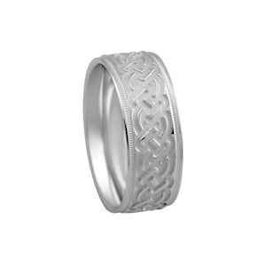 Celtic Wedding Band 14k White Gold Unique Milgrain Ring