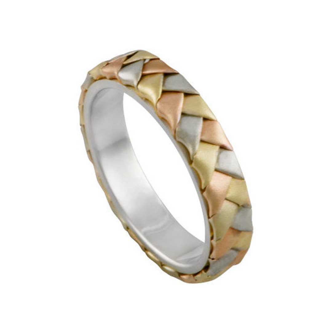 14k Tri-tone Gold Basket Weave Ring Unique Wedding Band - Etsy