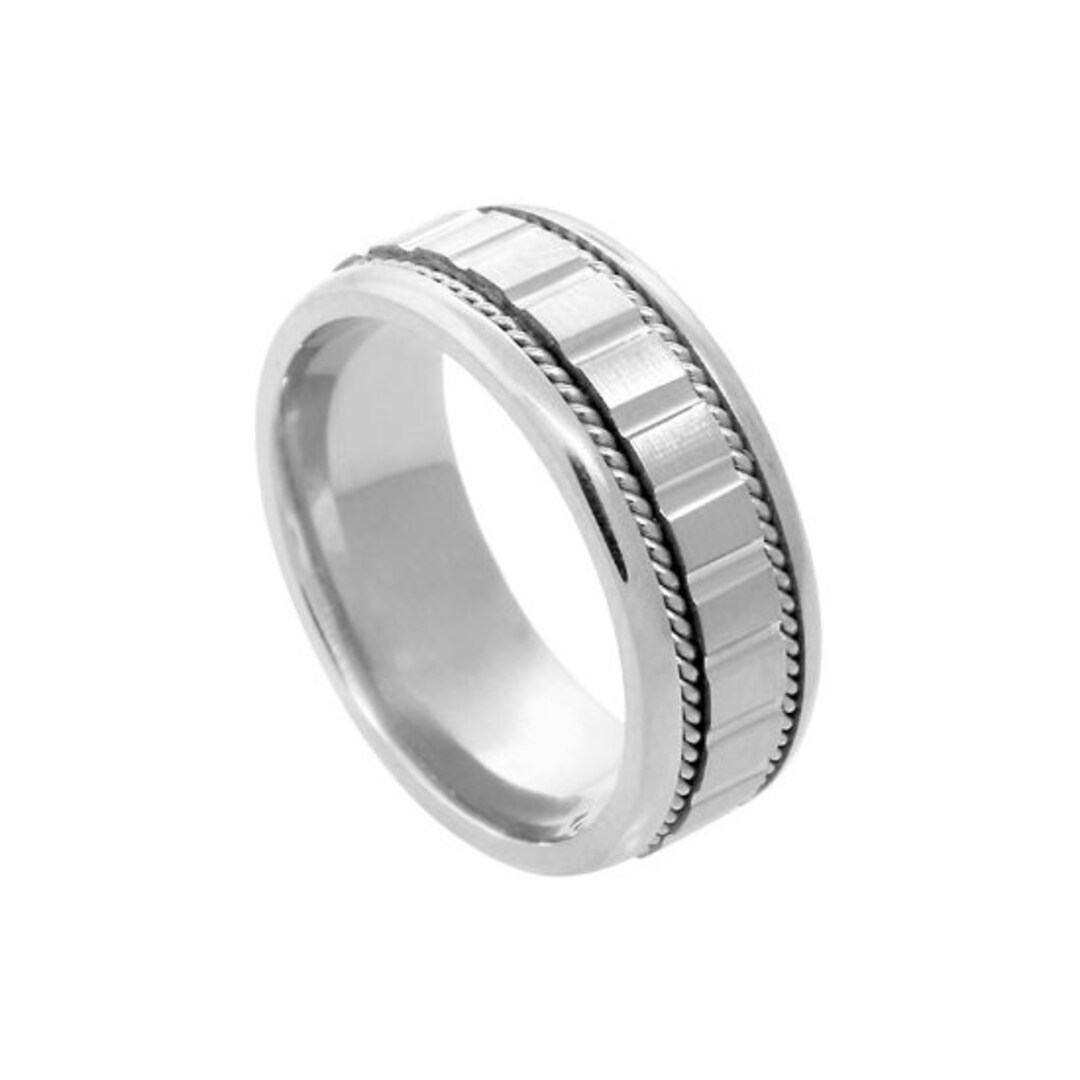 14k White Gold Band Unique Mens Ring Anniversary Ring Etsy