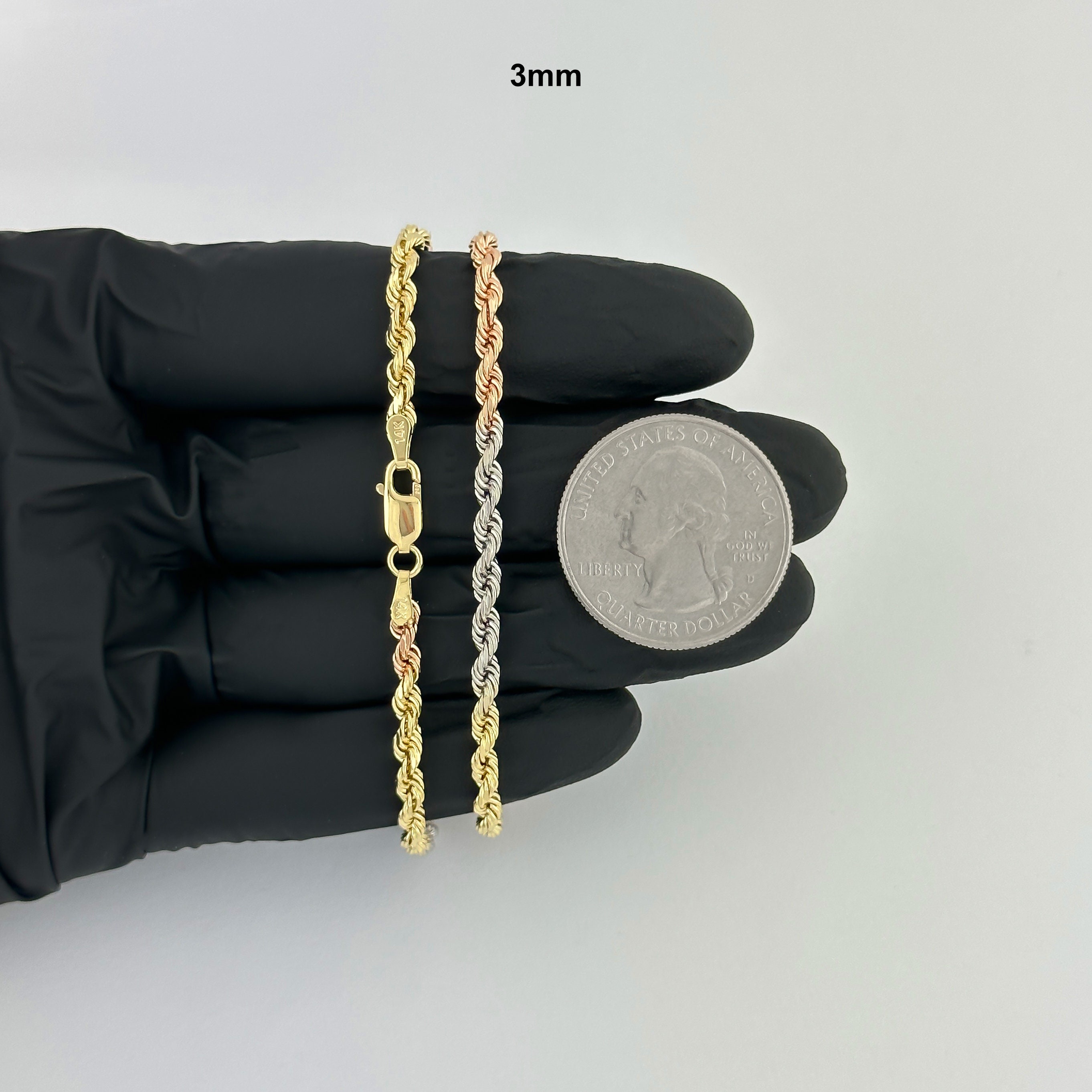 Collana Regalo Elegante Oro Collana A Maglia Corda In Oro Giallo 10kt - 22 Pollici, 3 Mm, Per Uomo E Donna, Nuova Con Etichette Catena Rope Unisex Italiana - Foto 11