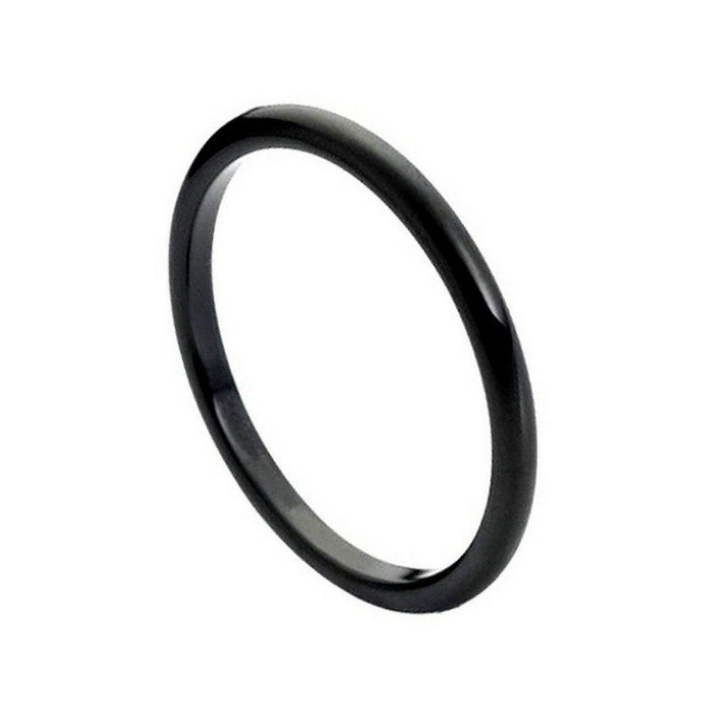Black Stacking Ring Thin Tungsten Wedding Band 2mm Polished Band