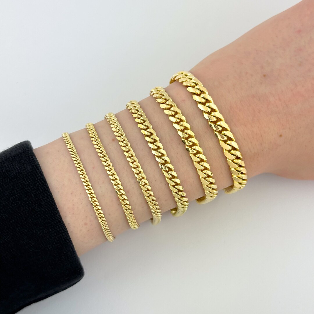 Real 14K Gold Miami Cuban Link Bracelet - Unisex Chain Jewelry
