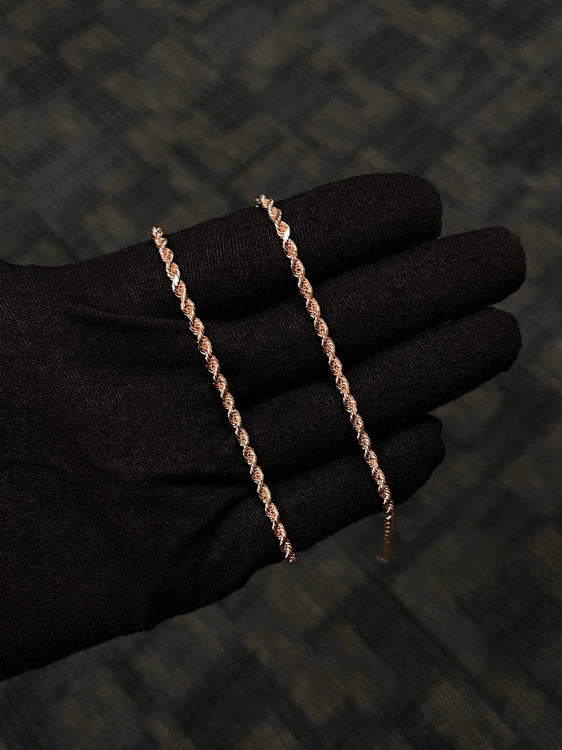 Solid 14k Rose Gold Rope Chain Diamond Cut Italian Necklace | Etsy