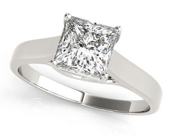 3 Carat Princess Cut Diamond Solitaire Engagement Ring 14k White Gold Lab Grown Diamond IGI Certified 4 Prong Ring